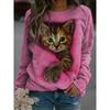 Cute Cat Sweatshirt Soft and Comfortable Long Sleeve Crew Neck Design for Casual Wear - Perfect for Ladies and Girls Wom