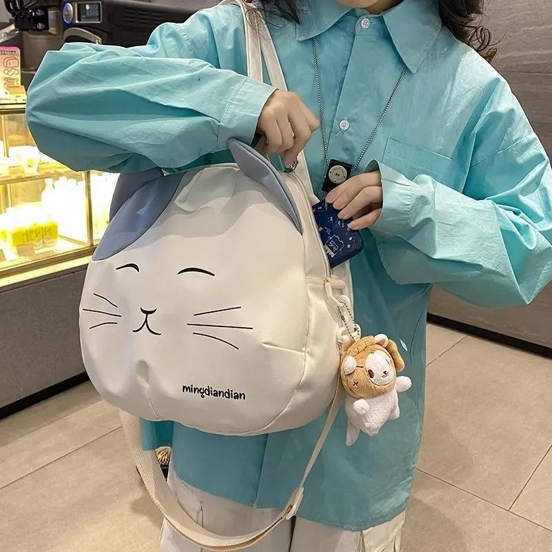 Сумка-мессенджер из нейлона с принтом кота, симпатичная, в студенческом стиле, большая вместительная сумка через плечо, переносная сумка через плечо, уличная сумка