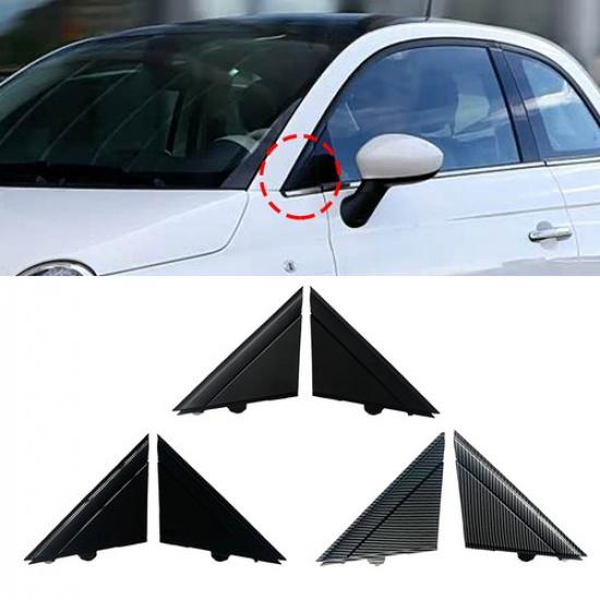 Pair Matte Black ABS Carbon Fiber Car Door Mirror Flag Cover For Fiat 500 12-19
