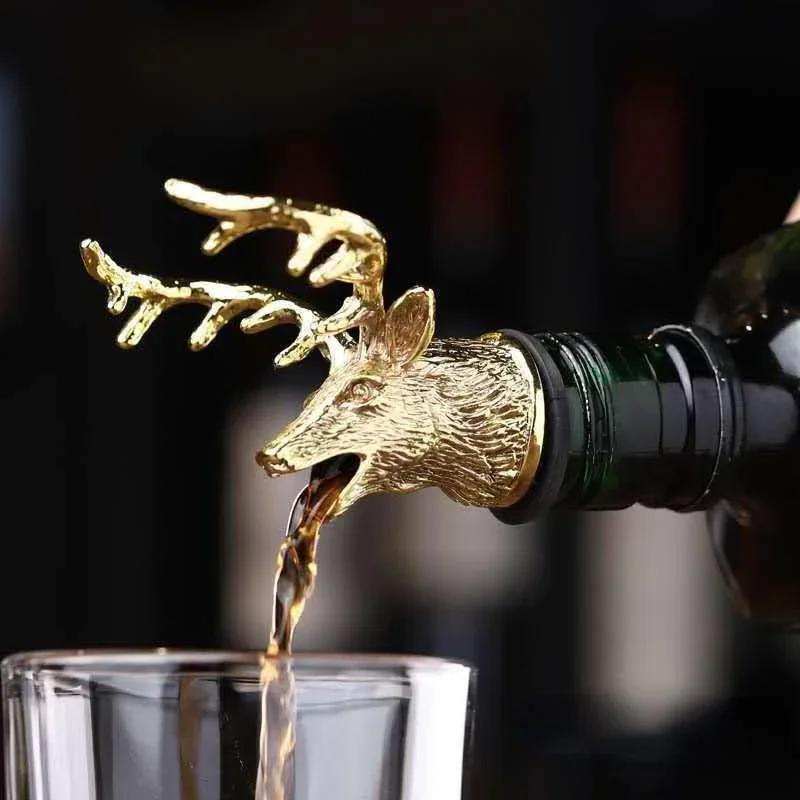 1Pcs Deer Head Pourer Detachable Oil Wine BottlePourer Cap Spout Stopper Mouth Dispenser Bartender Kitchen Tools Bar Accessories