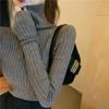 Women's High-End Autumn Winter Gray Turtleneck Sweater Slim Fit Knitted Slouchy Neck Tight Soft Base Layer Top