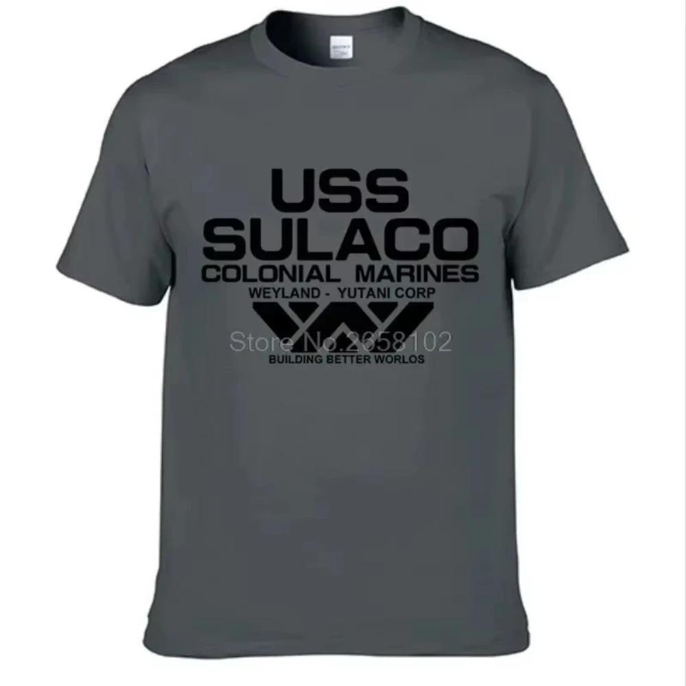 Футболка Alien USS Sulaco Colonial Marines Aliens Off World с коротким рукавом, мужская хлопковая футболка с круглым вырезом