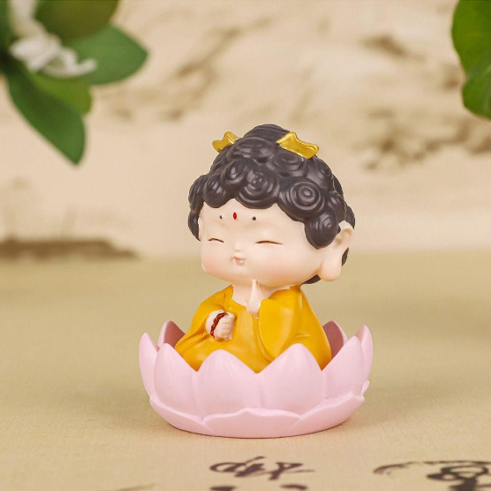 Милые мини-статуэтки Будды Гуаньинь, поделки из смолы, нежные фигурки Будды из мультфильмов, украшения Будды в китайском стиле для офиса, книжная полка