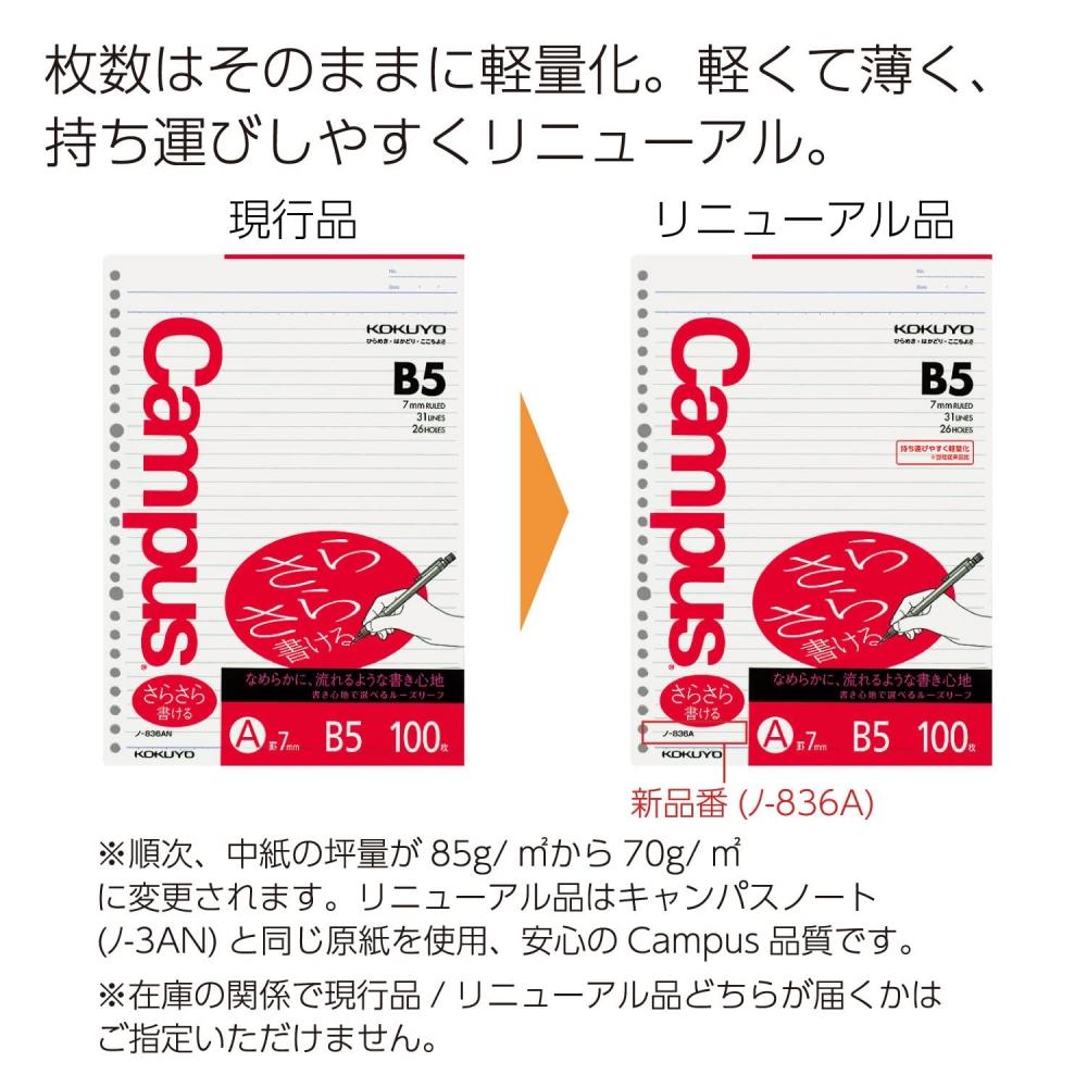 KOKUYO Campus Loose Leaf B5, А-линованная, 100 листов, № 836A