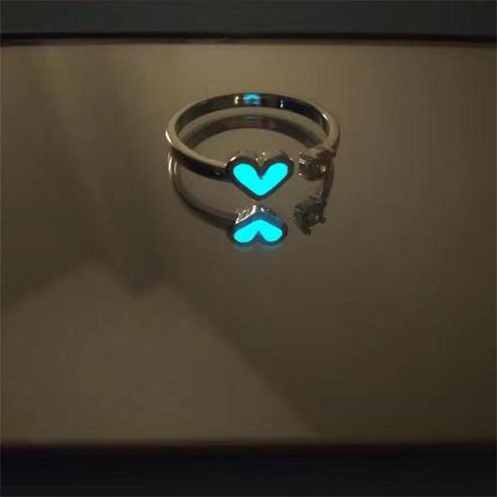 Модное светящееся кольцо в форме сердца для женщин и девочек, ретро-синие флуоресцентные регулируемые открытые кольца, ювелирный подарок
