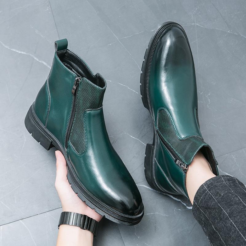 Модные итальянские кожаные сапоги чернильно-зеленого цвета, полусапожки темно-синего цвета, черные классические сапоги, деловые сапоги, коричневые зимние сапоги