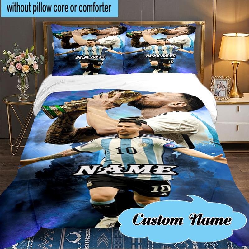 Custom Name 3PCS Argentina's Victory Celebration Bedding Set Including 1pc Duvet Cover And 2pcs Pillowcases for Bedroom, Dormitory Gift Home Decor