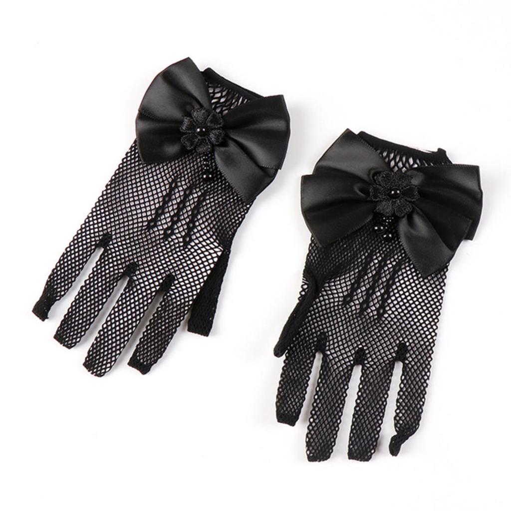 Детские праздничные кружевные перчатки-сетки с жемчугом, перчатки для причастия, перчатки для вечеринки девочки-цветочницы, детские перчатки, сетчатые перчатки с бантом высокой эластичности