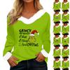 Women's T Shirt Tee Christmas Shirt Long Sleeve Party Christmas Print Fleece Collar V Neck Top