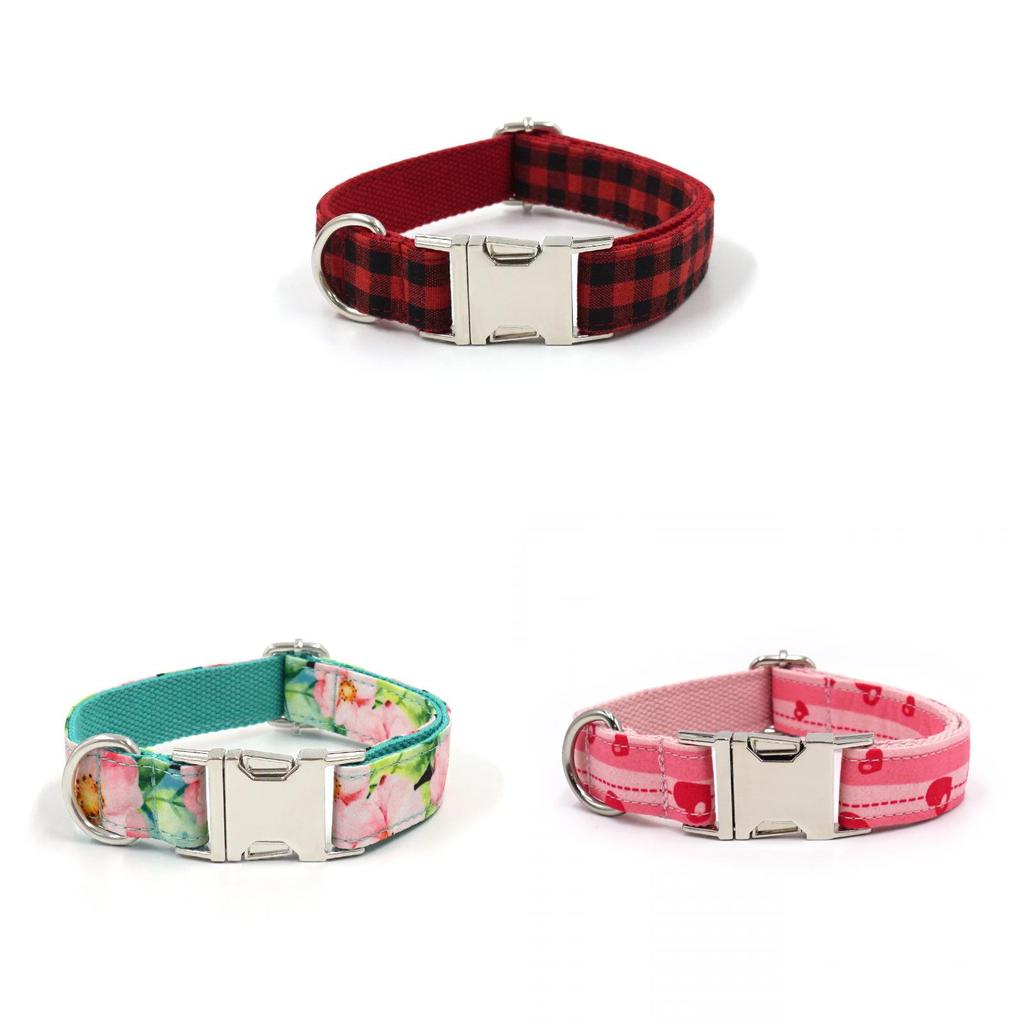 Pet Collar With Silver Buckle For Small Dogs Cotton Material Cute Flower Pattern Breathable Design