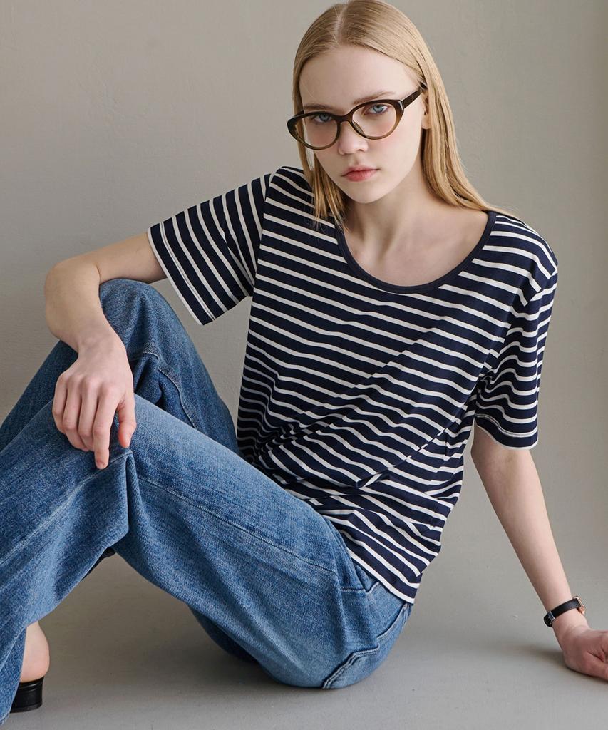 LUSIDA Basic Striped Short Sleeve T-Shirt - Navy