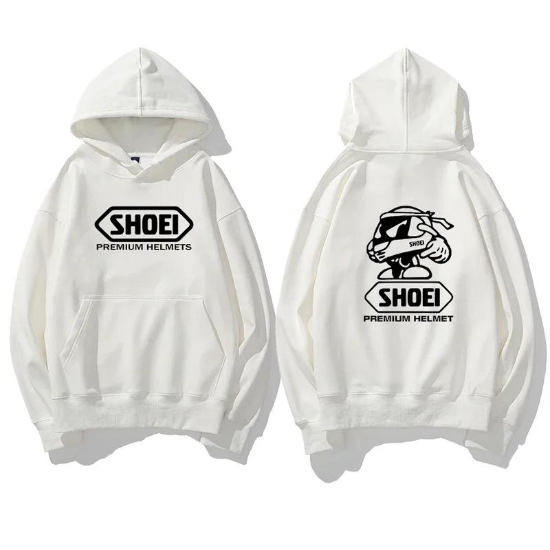 Motorcycle Helmet Brand Front Back Print Graphic Hoodie Unisex Long Sleeve Oversized Loose Streetwear Pullover Hoodie