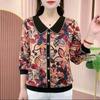 2025 Autumn New Style Middle-aged Elderly Mothers Dressed Top Printed Doll Collar Long Sleeve Shirt T-shirt for Women