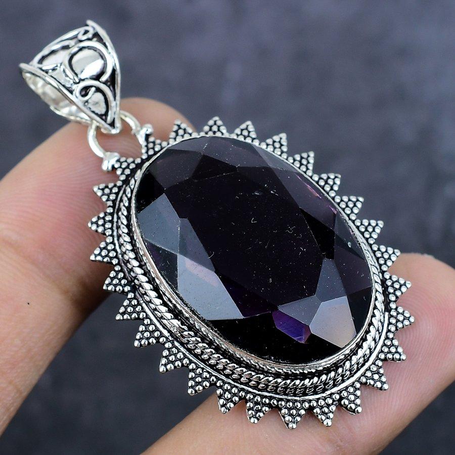 Натуральный Аметист Драгоценный Камень 925 Стерлинговое Серебро Ювелирное Изделие Подвеска 2,17" e5P76