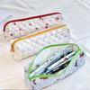 Checkered Pencil Case with Small Floral Patterns Cute Large Capacity Portable Pencil Case Small Storage Makeup Bag