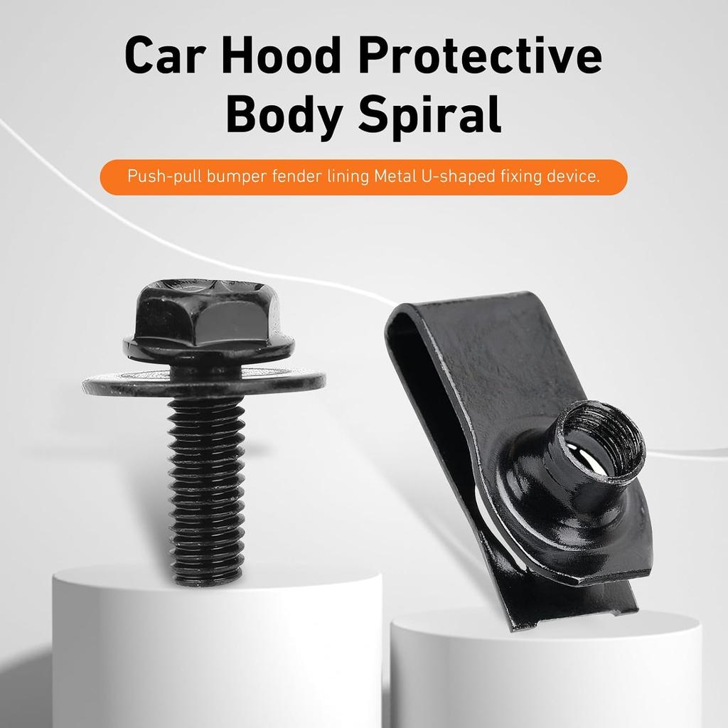 20 Sets M6-1.0 Extruded U Nuts & Body Bolts Kits, Automotive Bumper Fender Liner U-Nut Clips, Universal for Engine Cover, Engine Splash Shield,