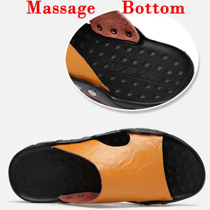 Летние мужские кожаные тапочки с массажной подошвой большого размера 38-48 Пляжные сандалии