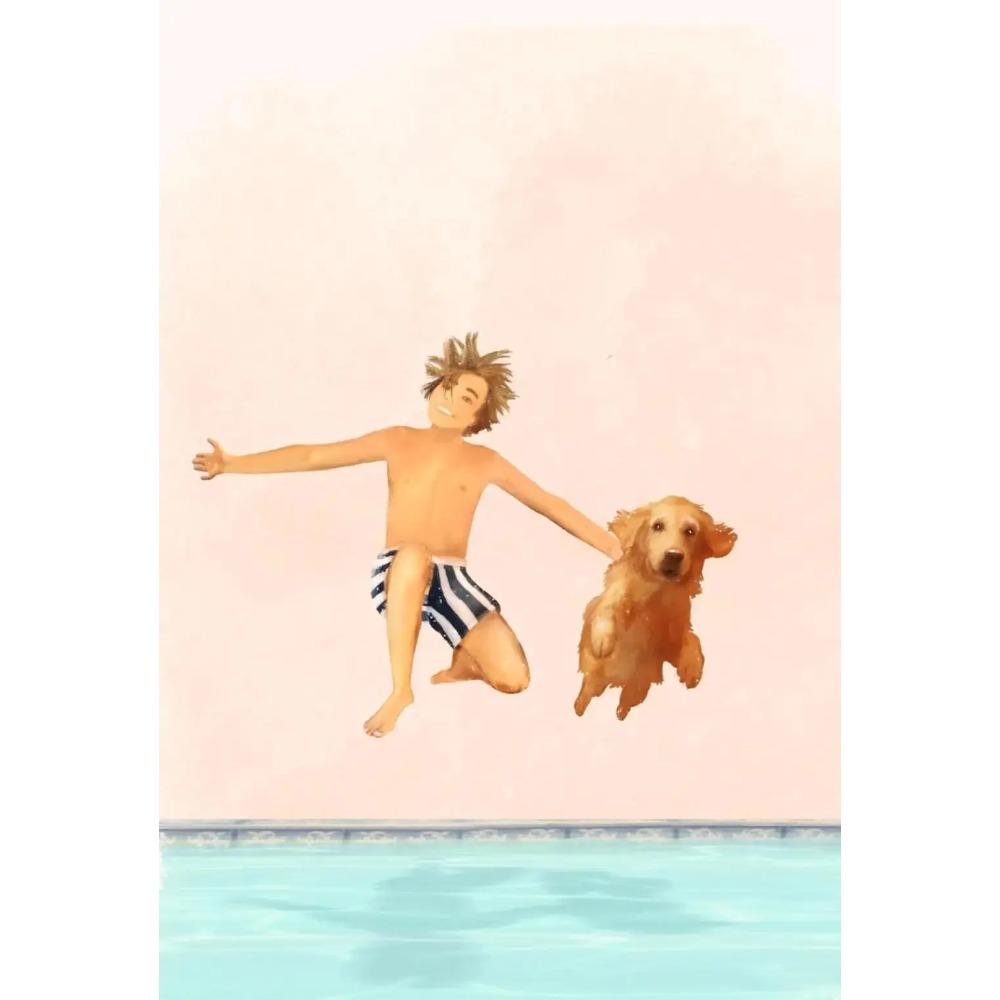 Fun Seaside Animal Surfing Pool Party Art Poster Canvas Oil Printing Living Room Bedroom Bathroom Home Wall Decorati