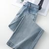 Лето 2025 Женские джинсы из ретро-синего денима с высокой посадкой - Широкие штанины, Слим-фит, Укороченная посадка