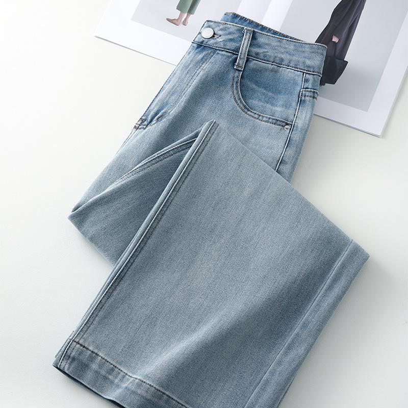 Лето 2025 Женские джинсы из ретро-синего денима с высокой посадкой - Широкие штанины, Слим-фит, Укороченная посадка