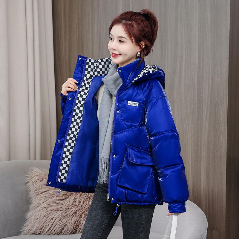 Women's Shiny Korean-style Short Cotton Coat, Winter Loose Thickened Hooded Down Cotton Jacket