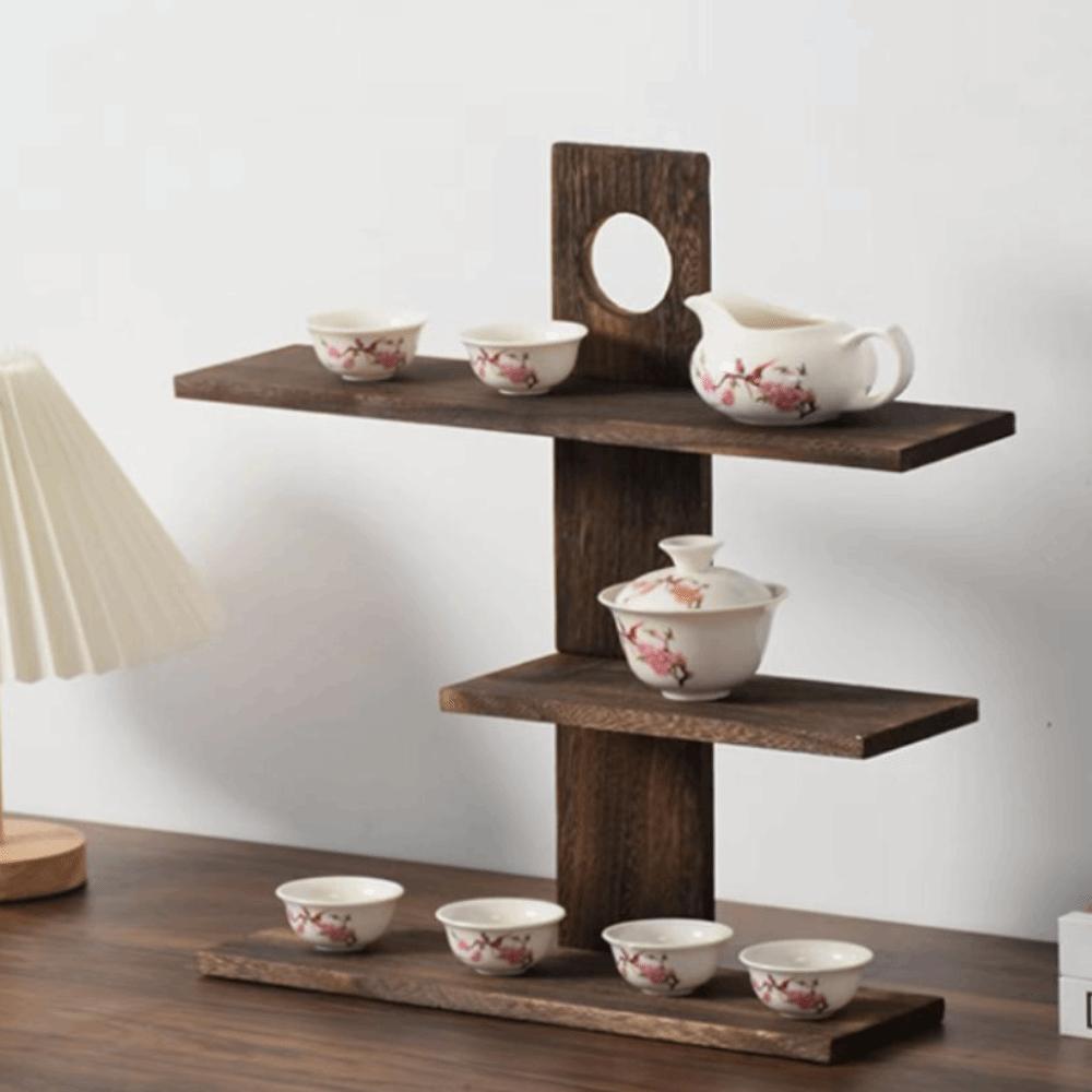 Antique Desktop Storage Shelf Chinese Style Tea Set Rack Retro Desk Shelves Home Decor