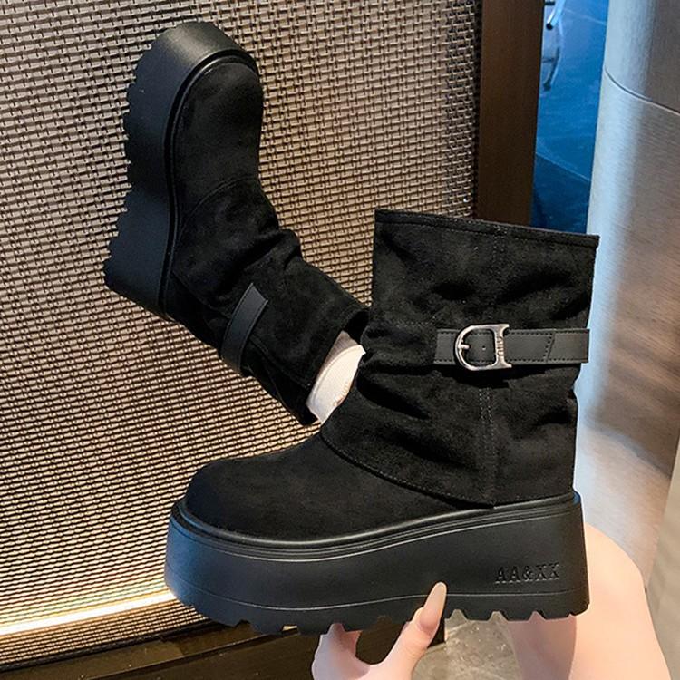 Мода 2025 Зимние Женские Теплые Снежные Ботинки из Короткого Плюша Повседневная Обувь Новые Замшевые Меховые Ботильоны Челси На Плоской Подошве Платформа Женская Обувь Ботас