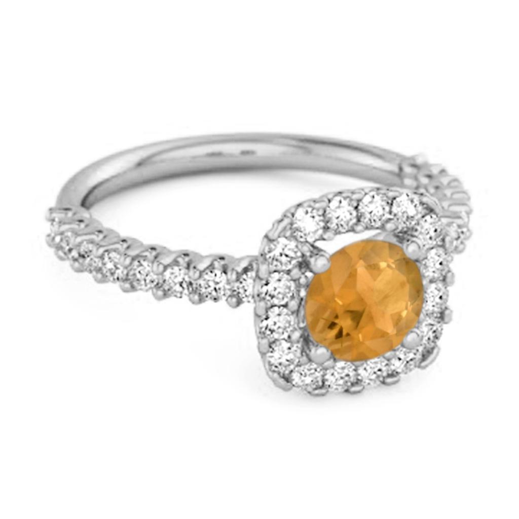 Citrine Round Cushion Halo Ring- 925 Sterling Silver