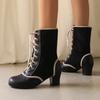 2024 Осень Зима Ретро Женские Ботильоны Смешанные Цвета Косплей Ботинки ПУ Пэчворк Флок Удобные Массивные Каблуки Обувь