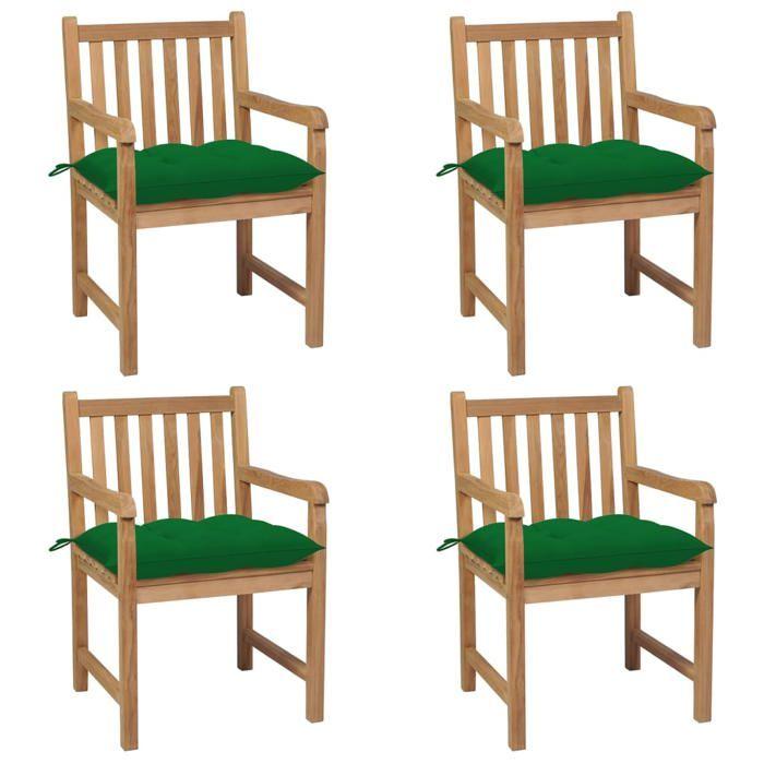 Maison Exclusive - Chaises de jardin lot de 4 et coussins vert Bois de teck solide