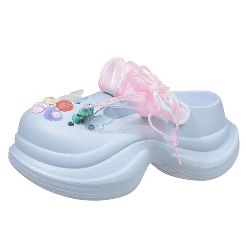 Массивные сабо на толстой платформе для женщин, лето 2025, пляжные туфли на высоком каблуке, мягкие тапочки, женские тапочки из ЭВА, тапочки-облака