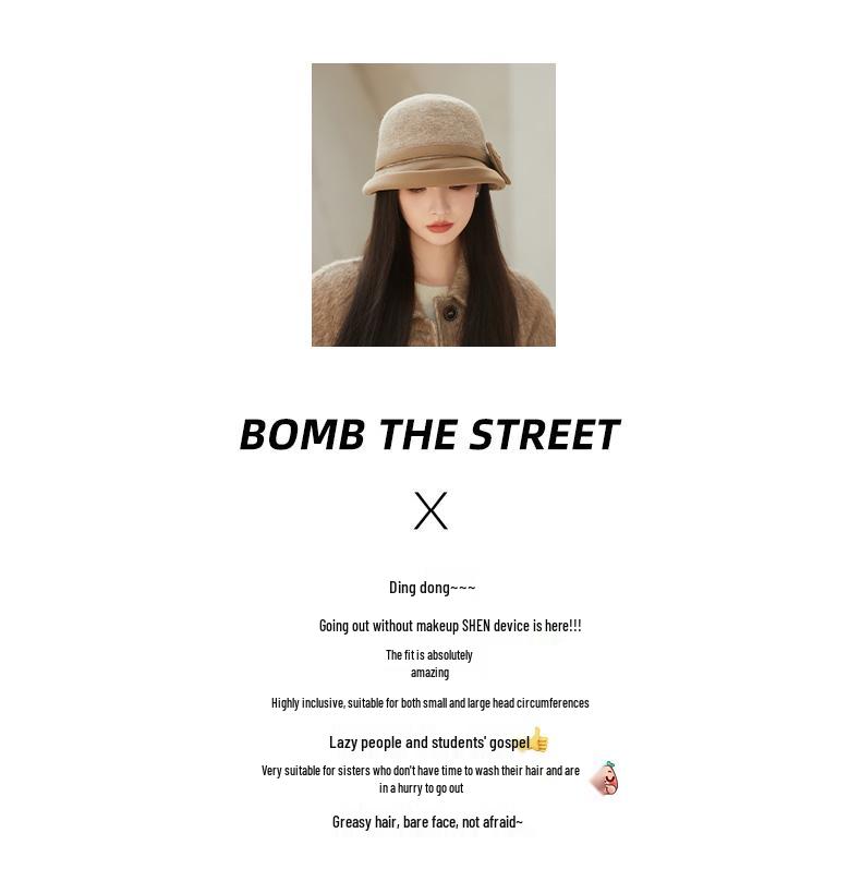 Женская шляпа-рыбак из шерстяного фетра: Осень/Зима Французский Ретро Стиль Хепберн с Бантом