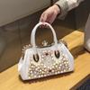 Luxury Fashion Brand Pearl Women's Handbag New Leather Diamond Shoudler Crossbody Evening Bag Portable Rhinestone Lock Bags