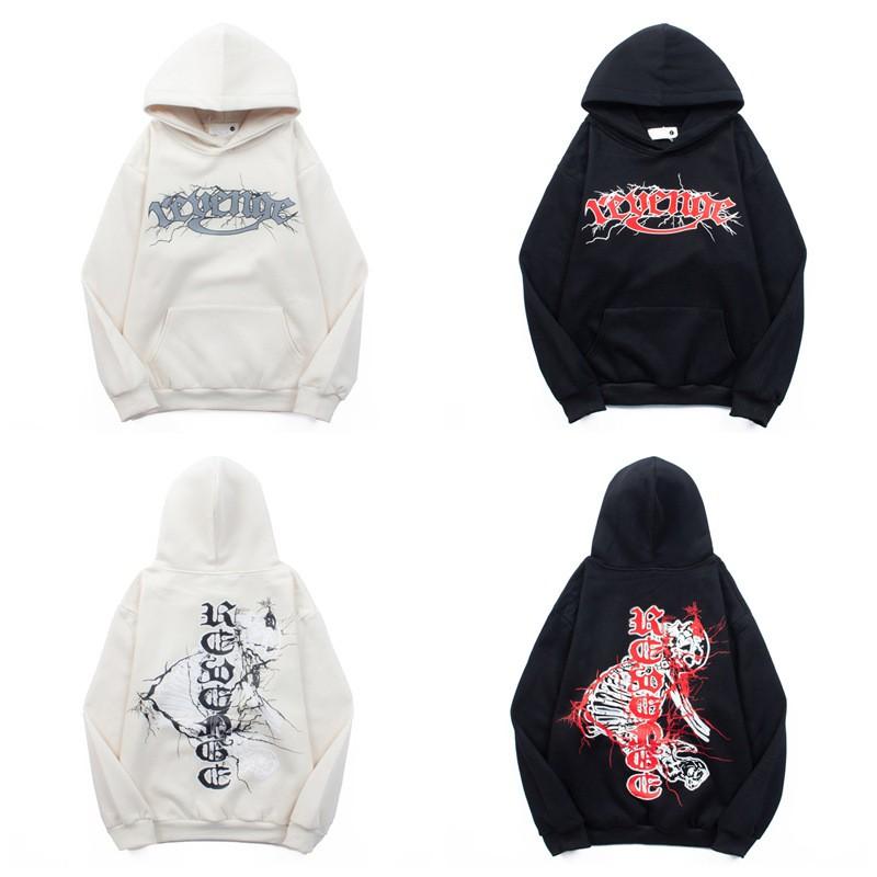Oversized Hoodie Men Women With Skull Print Vintage Streetwear Warm Fleece Pullover Sweatshirt Winter