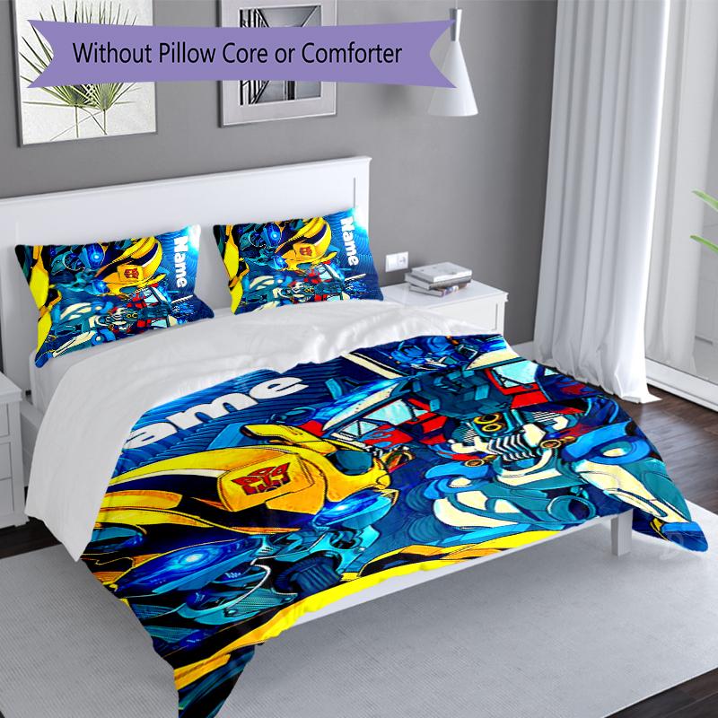 3pcs Custom Name Optimus Prime & Bumblebee Bedding Set,Includes 1 Duvet Cover and 2 Pillowcases,All-season Bedroom Decor