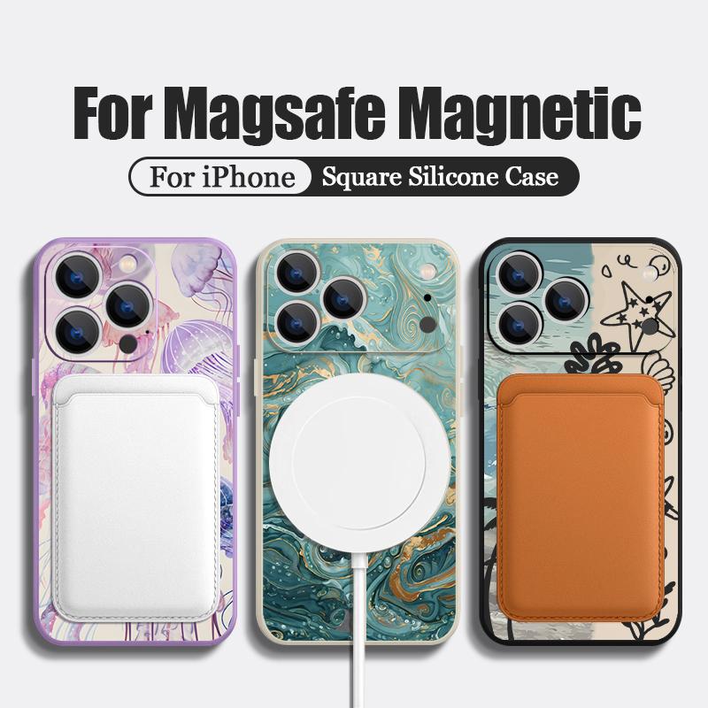 Магнитный Чехол Для Magsafe Для iPhone 17 Pro Max Цветной Принт Медуза Черепаха Мягкий Силикон Задняя Крышка Телефона Для iPhone 16 15 14 13 Pro Max 16e 17e