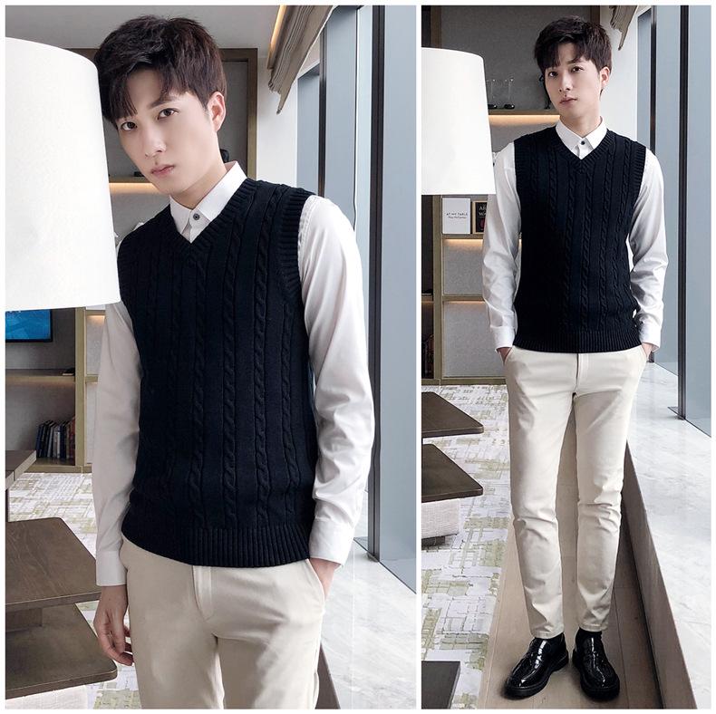 Мужской шерстяной жилет с V-образным вырезом - без рукавов, толстый трикотажный жилет для осени/зимы