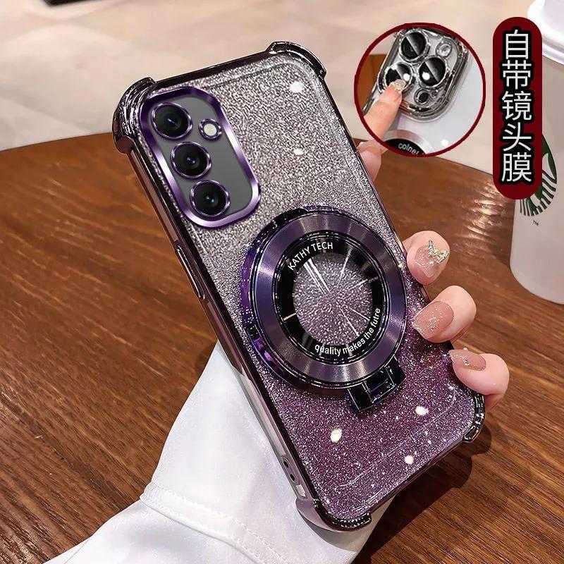 Противоударный чехол с блестящим покрытием и магнитным держателем для Samsung Galaxy A05 A05S A04 A04E A03S A02S A03 A02 A51 A71 A21S A31