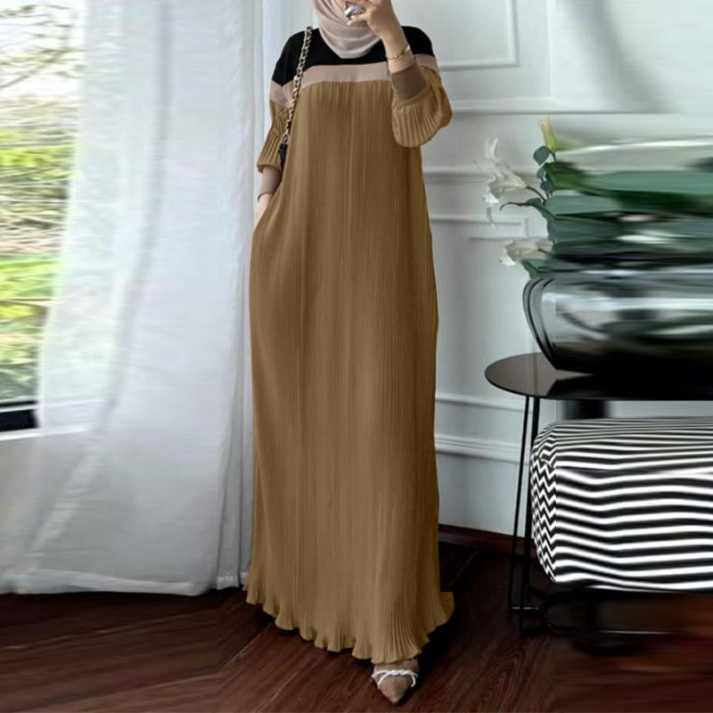 ZANZEA Женское повседневное платье с длинным рукавом, свободное, пэчворк, длинное