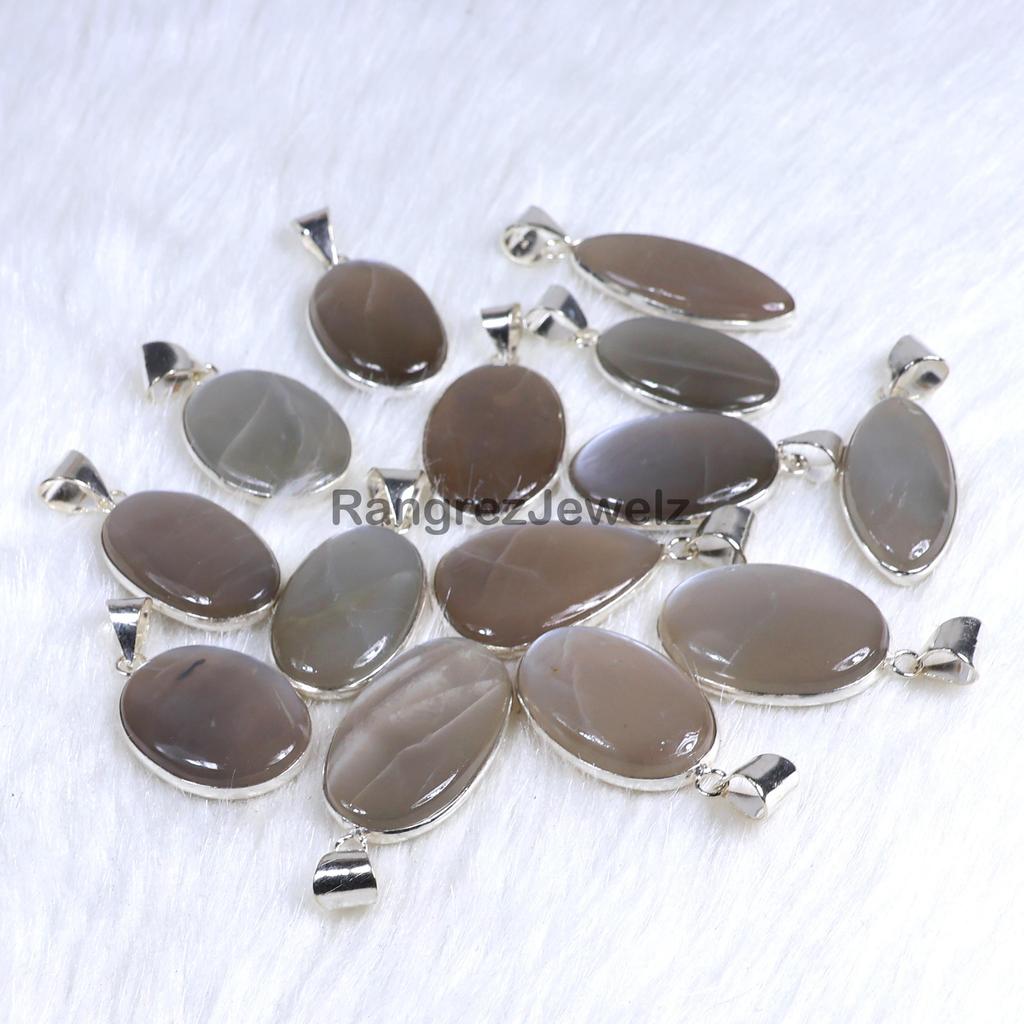 Gray Moonstone Gemstone Pendant Natural Gray Moonstone Pendant Necklace Healing Crystal Cabochon, Hand Polished Gemstone Pendant Gift For Her