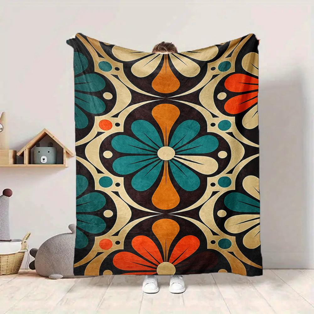1pc Floral Pattern Blanket, Lightweight Flannel Blanket for Sofa, Bed, Travel, Camping, Living Room, Office,091