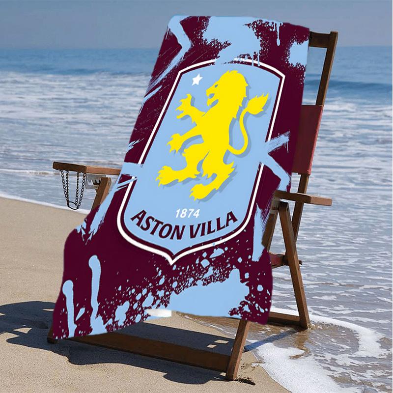 1pc Aston Villa Beach Towel, Beach and Seaside Swimming Pool Equipment, Fashion Pattern, Rectangular, Travel Essentials