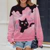 Loose Women's Long Sleeve T-shirt Cartoon Cat Printed Round Neck Design Autumn T-shirt Simple OverSize Women's Clothing