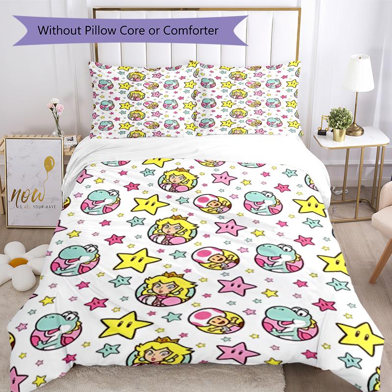 3pcs Princess Peach Bedding Set Duvet Cover Closure Includes 1 Duvet Cover & 2 Pillowcases, Soft and Comfortable for All Seasons.