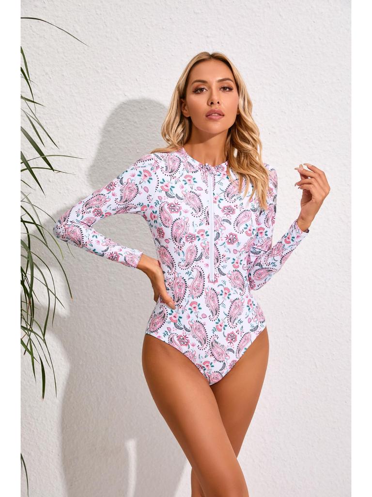 25 Long-Sleeve Printed One-Piece Swimsuits with Zipper: Stylish and Conservative Women's Surfing Wear In Stock