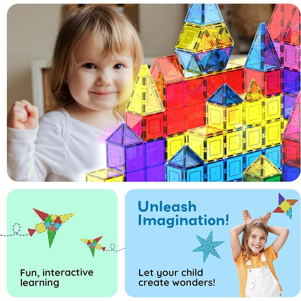 PicassoTiles Magnetic Building Blocks 100 Pieces Educational Toy for Kids Boys Girls STEM STEAM
