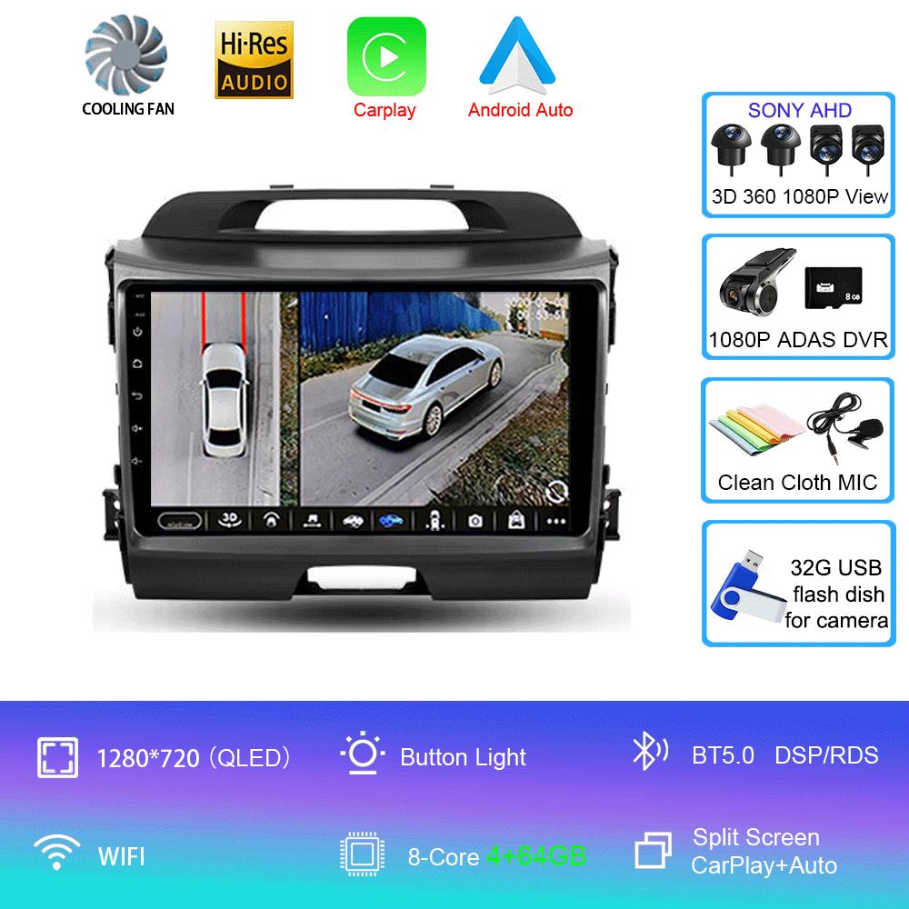 Для KIA Sportage 3 2010-2015 2016 Автомагнитола Android 14 Беспроводной CarPlay Auto 4G+WIFI Мультимедийный Видеоплеер GPS 2din Автомагнитола