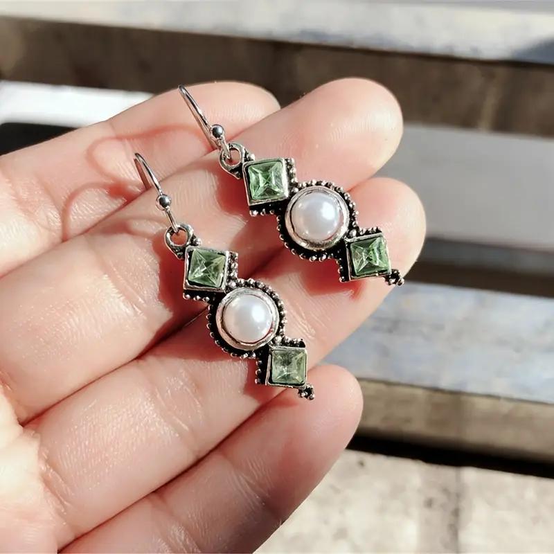 Retro Earrings Inlaid with Artificial Pearls Irregular Bohemian Style Geometric Shape Ear Hooks and Earrings Synthetic Gemstones Accessories