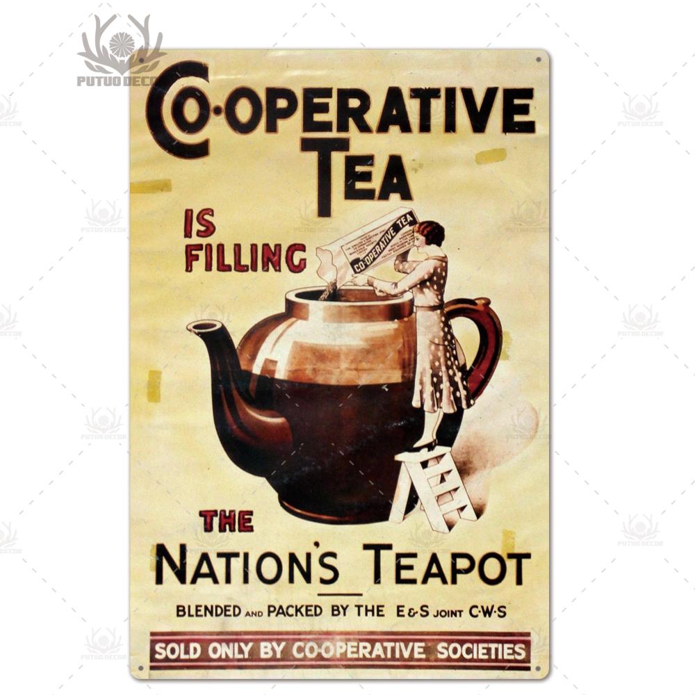 Tea Sign Metal Sign Plaque Metal Vintage Shabby Chic Tin Sign Metal Poster Decorative Iron Plate Kitchen Wall Decor