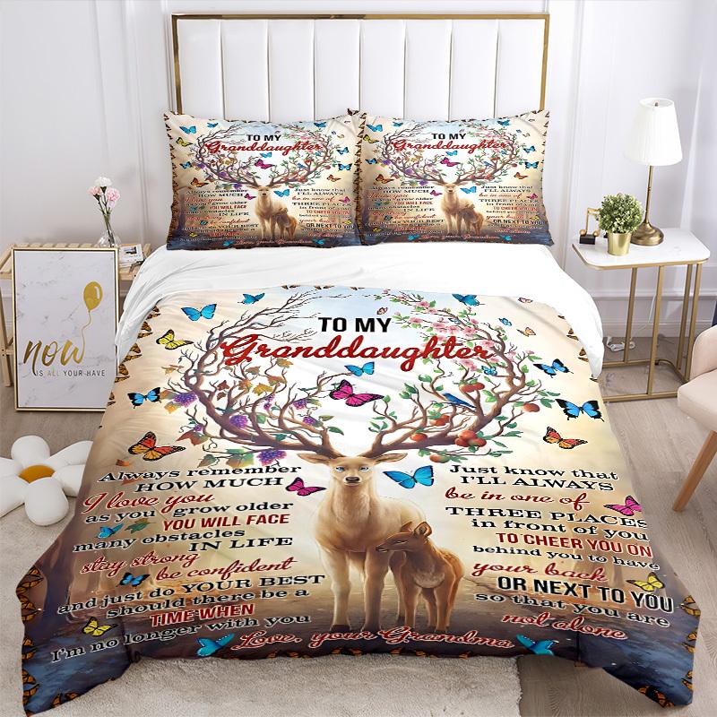 3pcs Granddaughter Inspirational Poster Duvet Cover Set - Machine Washable, Includes 1 Cover and 2 Pillowcases, No Core Included yy251013093